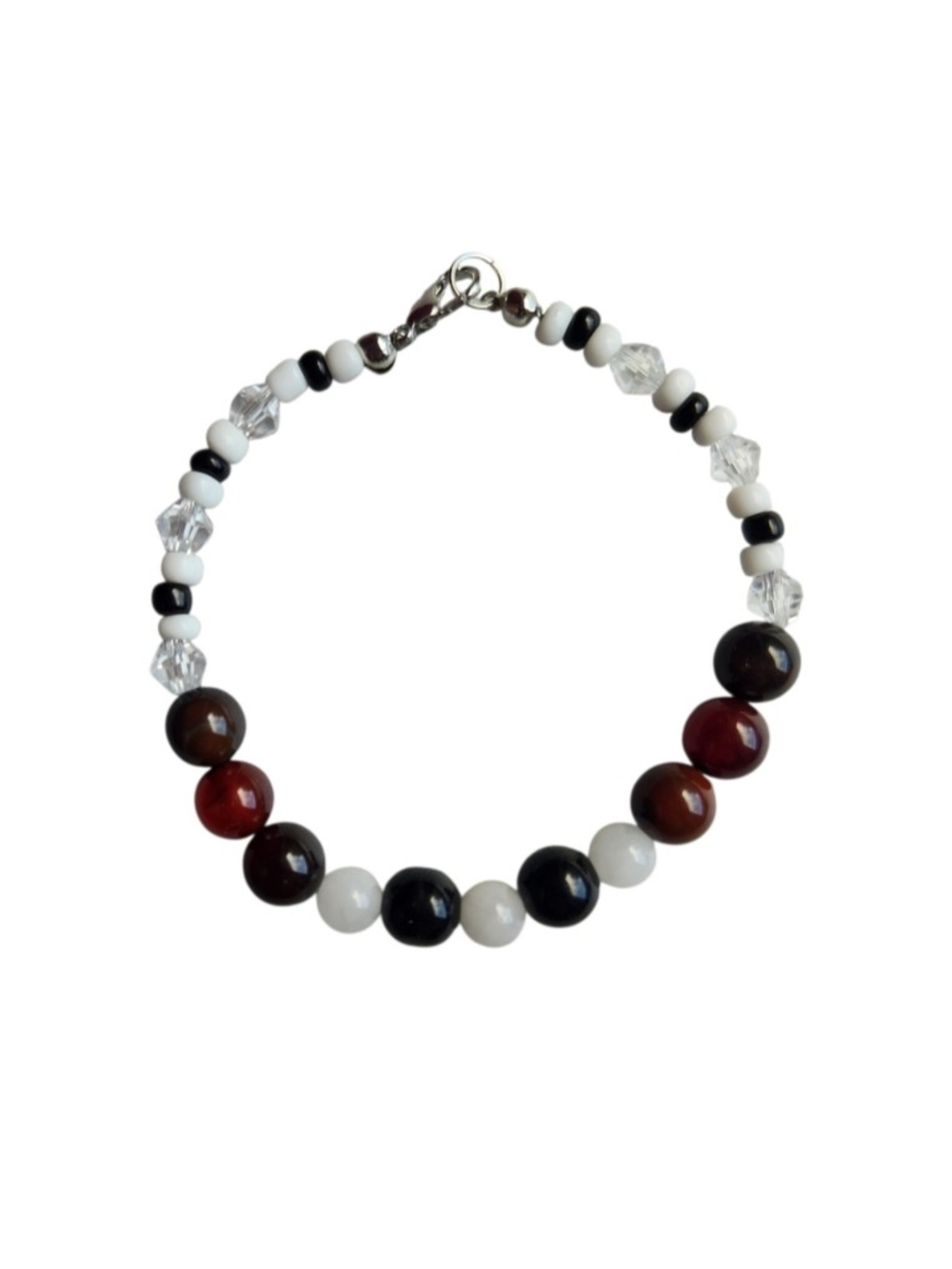 Handmade Red Agate, Black Agate, & White Quartz Beaded Bracelet